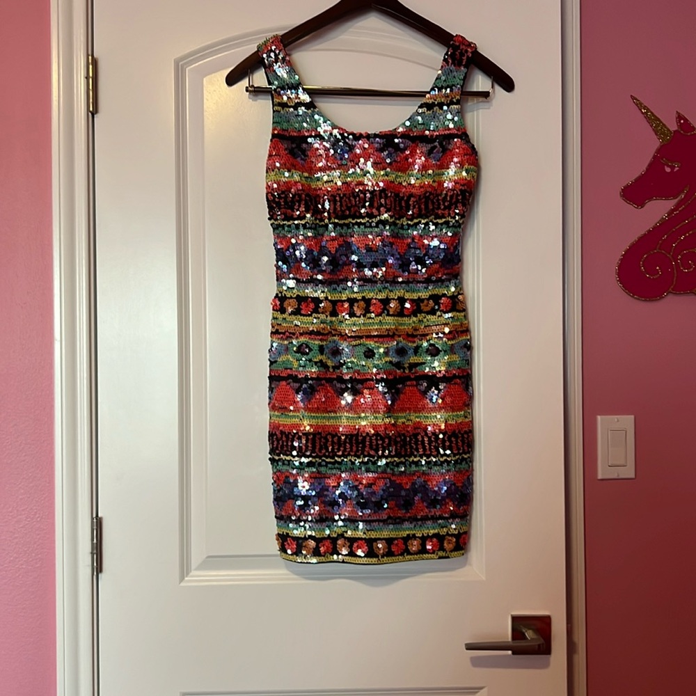 Black and Rainbow Neon Sequin Dress